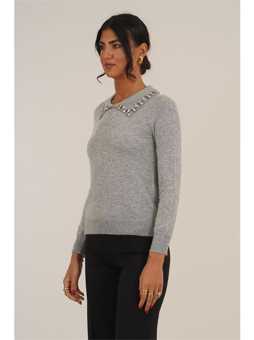 Maglia con strass Try Me | 6013GREY MELANGE
